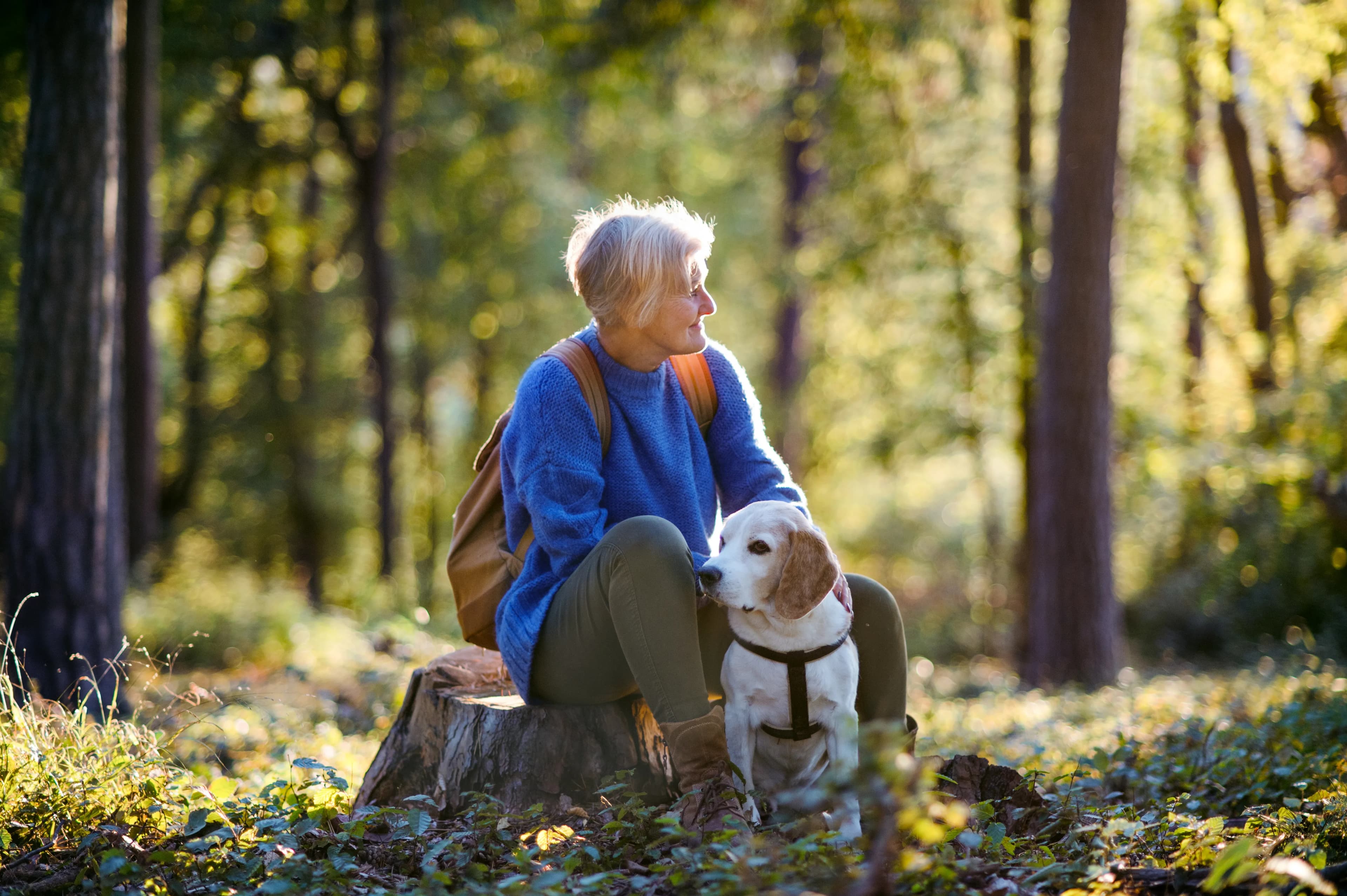 Woman sharing a peaceful outdoor moment with her dog